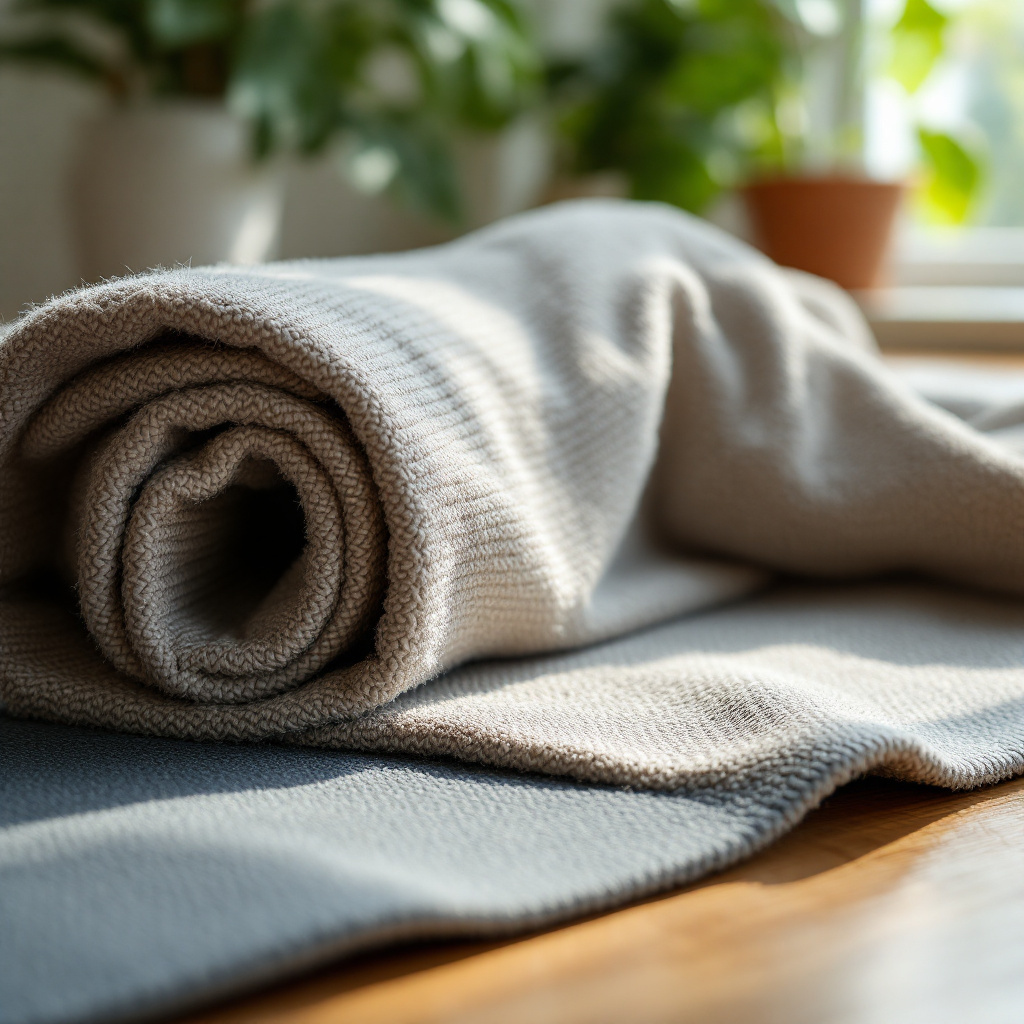 Nachhaltiges Yoga Handtuch aus recyceltem Material auf einer Yogamatte
