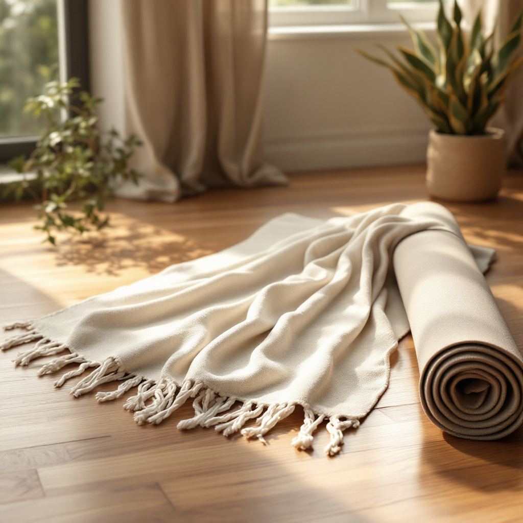 Yoga Handtuch ohne Mikroplastik aus Bio-Baumwolle auf einer Yogamatte