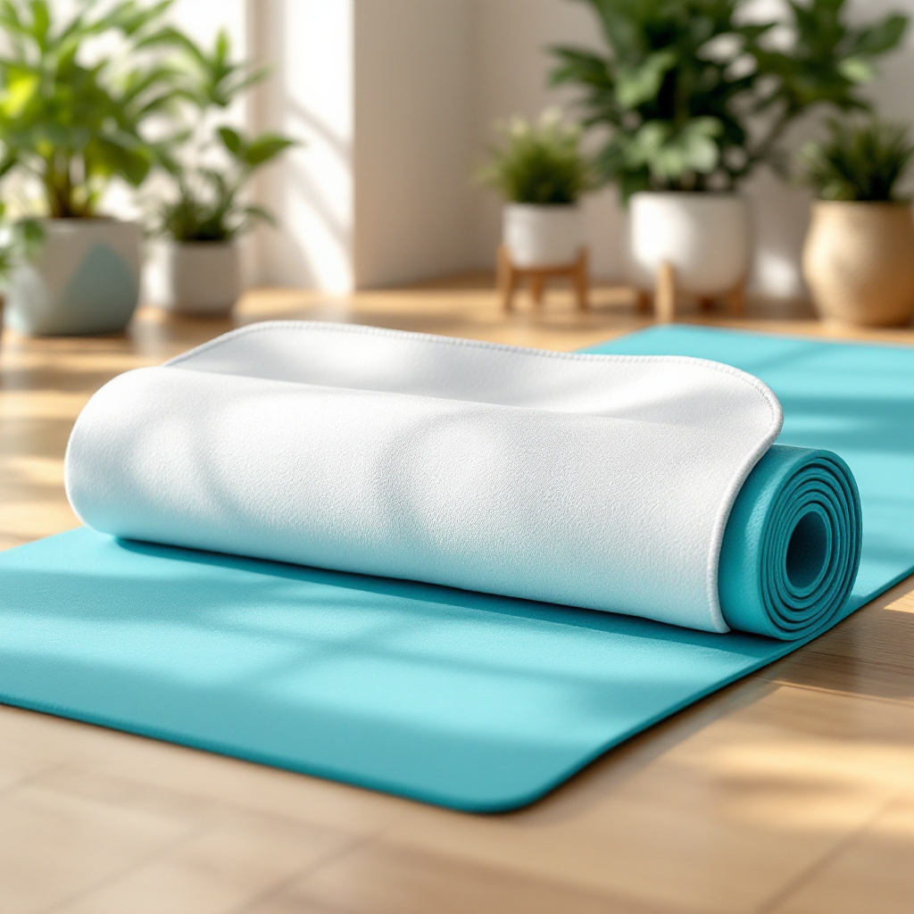 Rutschfestes Yoga Handtuch kaufen auf Yogamatte im hellen Studio